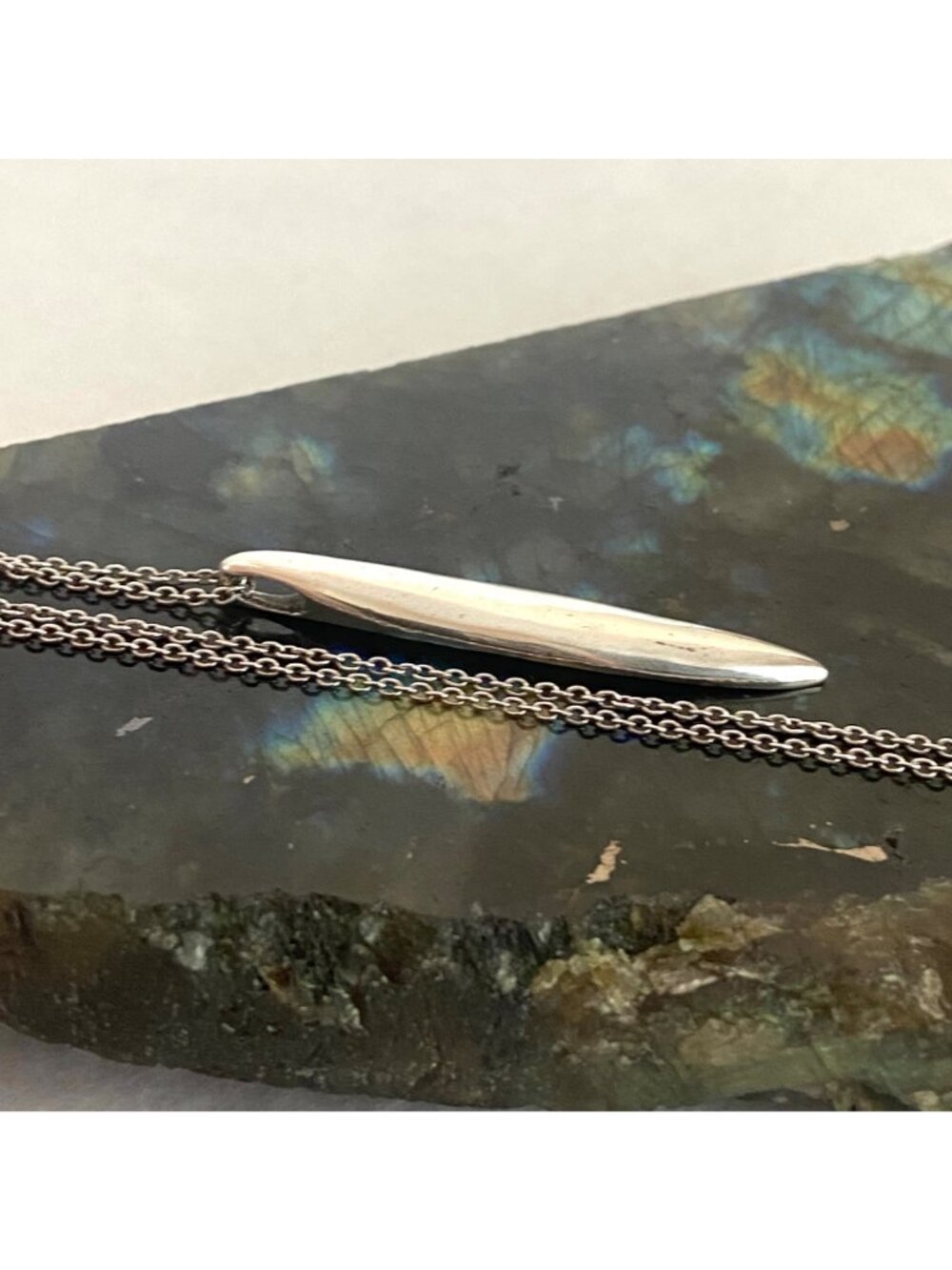 Sterling Silver 925 Solid Elongated Oval Pendant Necklace 18" Cable Chain - Picture 13 of 16